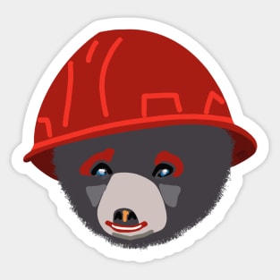 Funny Bear Cub in Red Hard Hat Building Inspector Humor Sticker